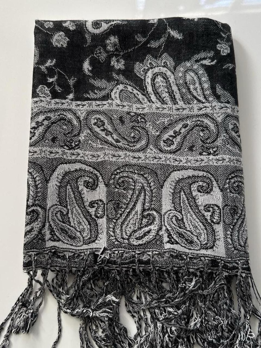 pashmina Black and White Paisley Pashmina Scarf